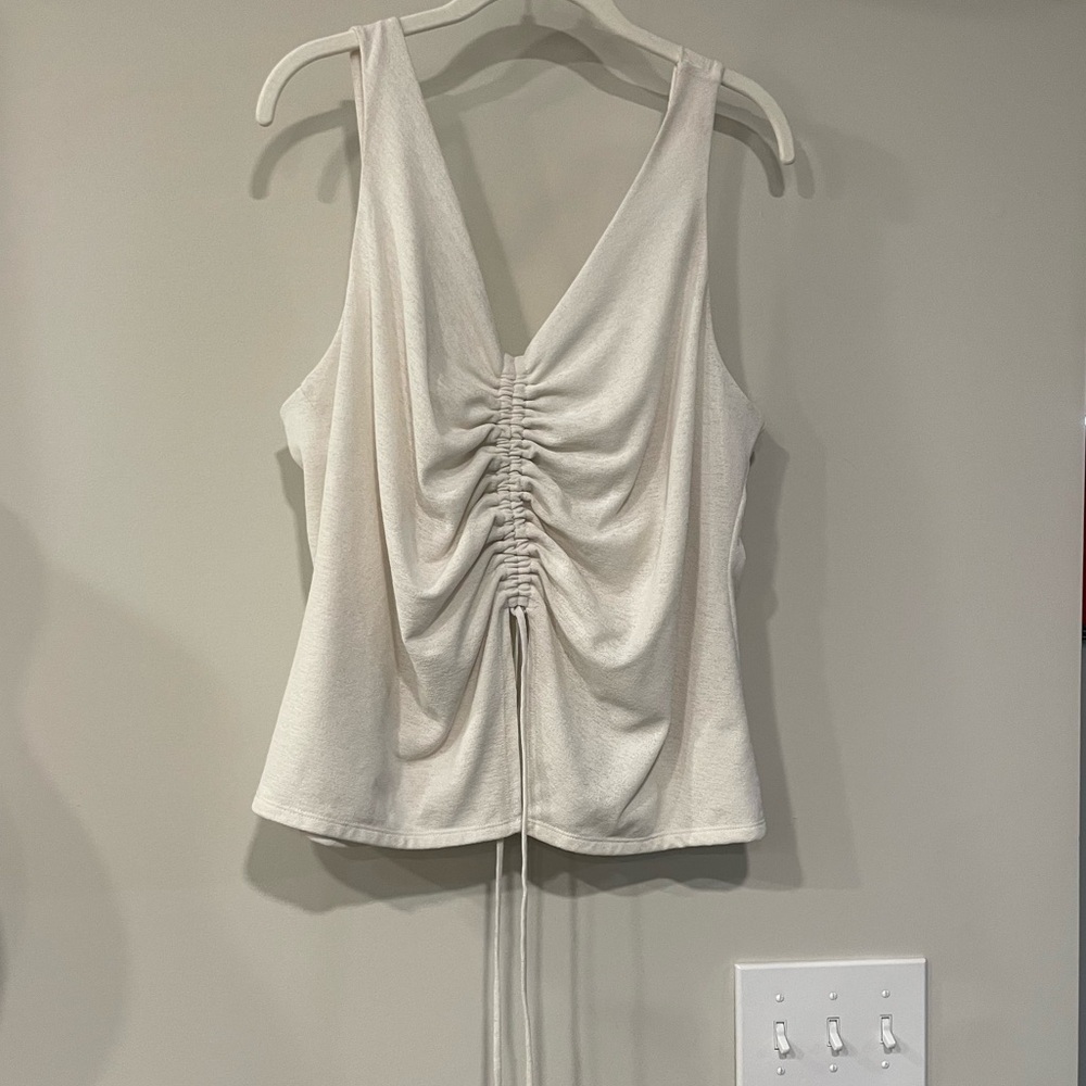 Express V-Neck Ruched Split Hem Tie Tank